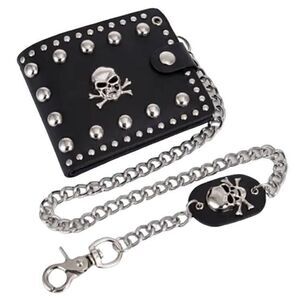 Vintage Black Leather Skull Wallet -O
